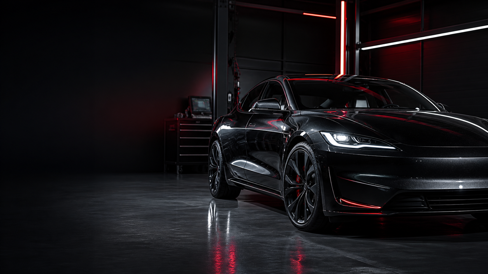 Carro eletrico em oficina premium